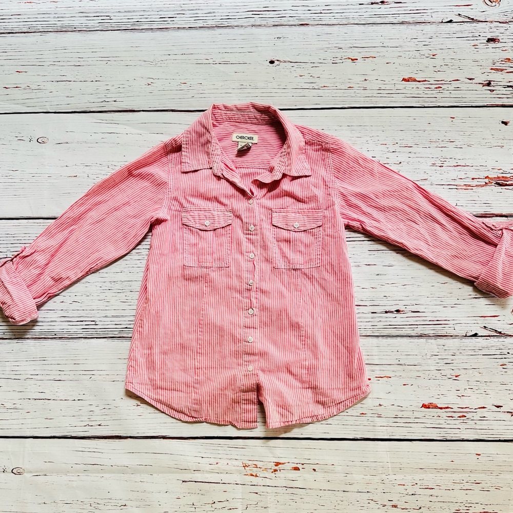 Girls Pink Striped Button Down Shirt! Size 10